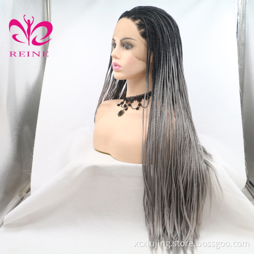 REINE Hot Sexy Natural Braided Wigs Long Braids Full Wigs Synthetic Lace Front Wigs for Black Women Heat Resistant
